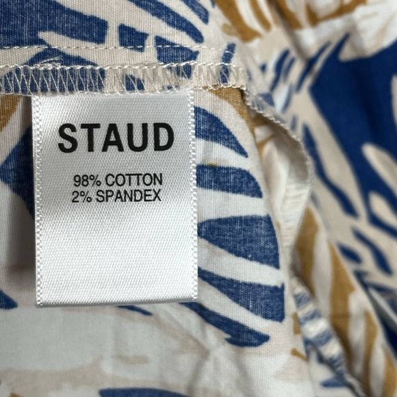 Staud Tiered Sea Midi Skirt Womens 8 Ruffled Blue Tan Nature Tree Print Cotton - Picture 5 of 7